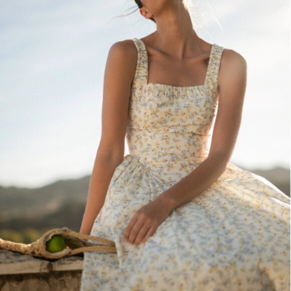 Mable Dresses & Skirts - Cottage Yellow Floral Midi (M) Dress| Easter Church Dress| Bridgerton